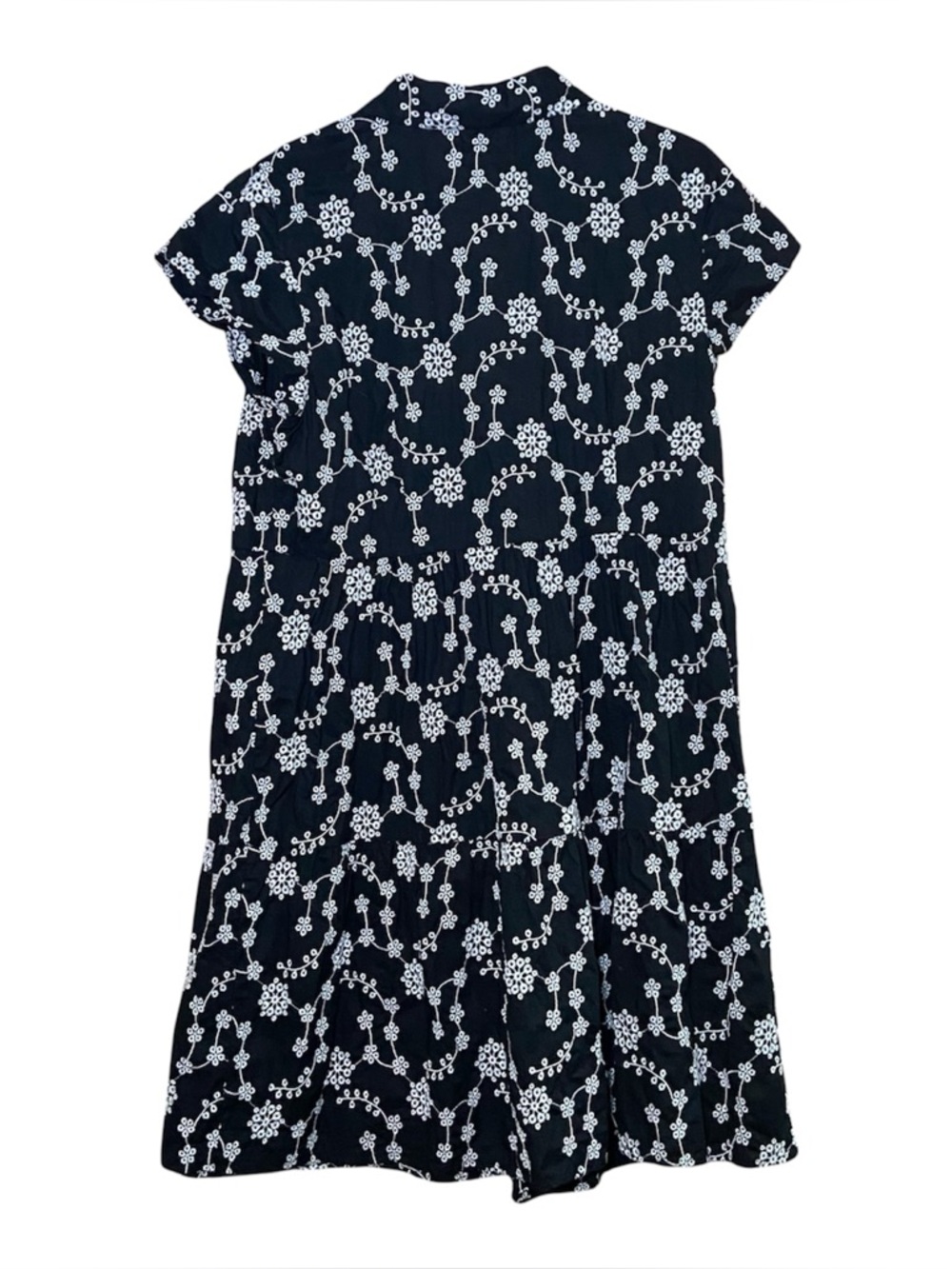 J Jill Petite Medium Black Embroidered Floral Button Front Cotton Dress - Picture 2 of 5